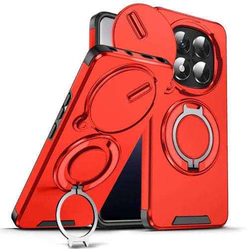 Funda deslizante con anillo protector de cámara para Redmi Note 14 Pro 5G/4G (roja)