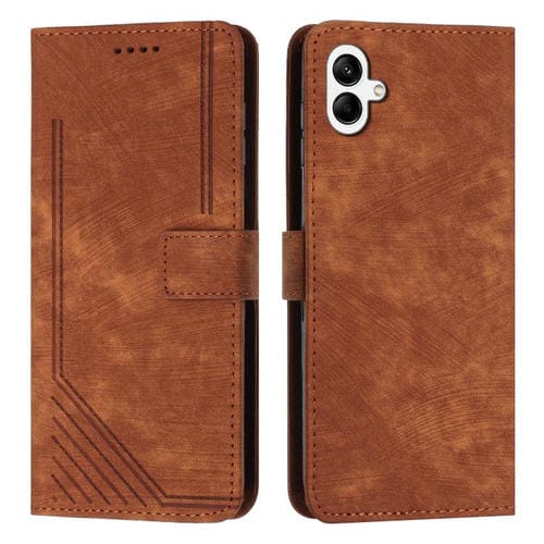 Funda de cuero con estampado de rayas y cordón para Samsung Galaxy A07 4G (marrón)
