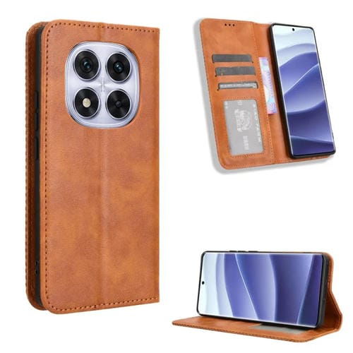 Funda de Cuero con Textura Retro y Hebilla Magnética para Redmi Note 14 Pro+ 5G (Marrón)