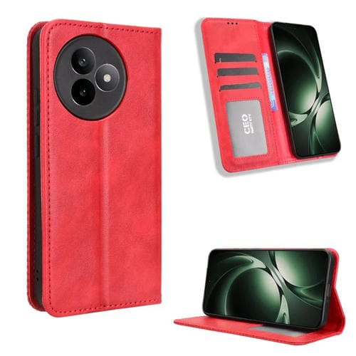 Funda de cuero con textura retro y hebilla magnética para Redmi K80 Ultra (roja)