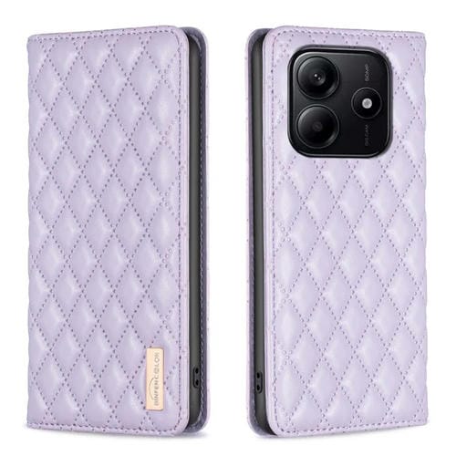Funda de Cuero Magnética con Tapa Tipo Cartera para Redmi Note 14 4G con Diseño de Diamante (Morado)