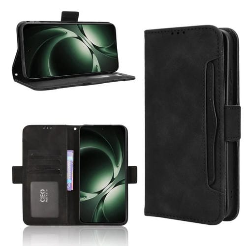 Funda de piel con textura de becerro y ranuras para tarjetas para Redmi K80 Ultra (negra)