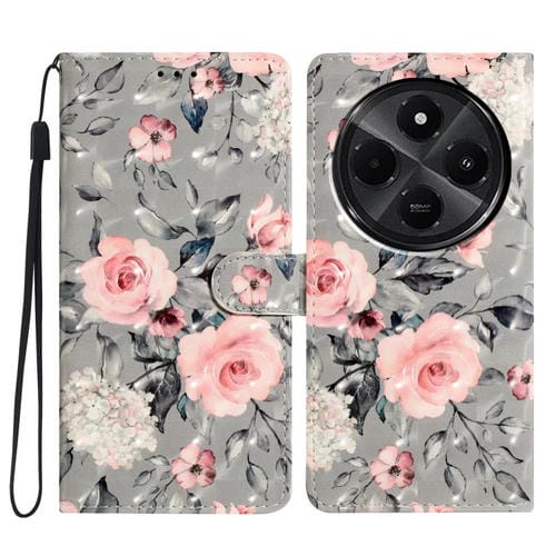 Funda de Cuero con PatrĂłn 3D para Redmi A4 5G (Flor de Base Gris)