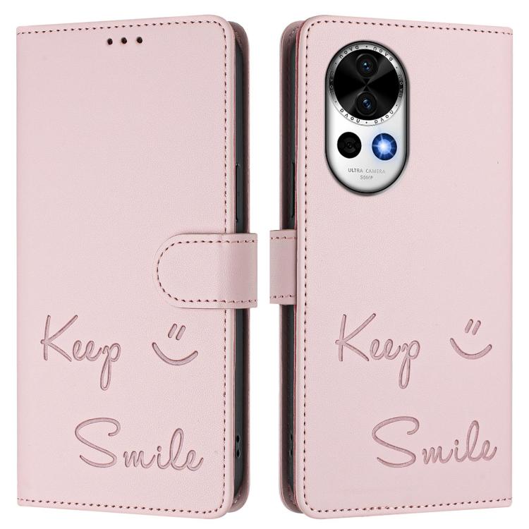 Funda de Cuero RFID con Relieve Sonriente para Huawei Nova 13/Nova 12 (Rosa)