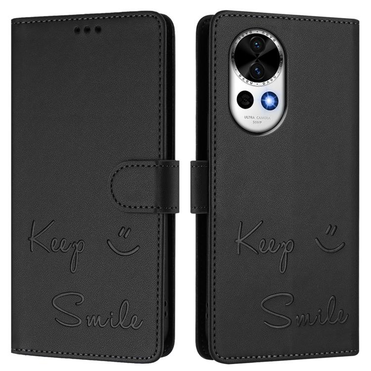 Funda de Cuero Rfid con Relieve Sonriente para Huawei Nova 13 y Nova 12 (Negra)