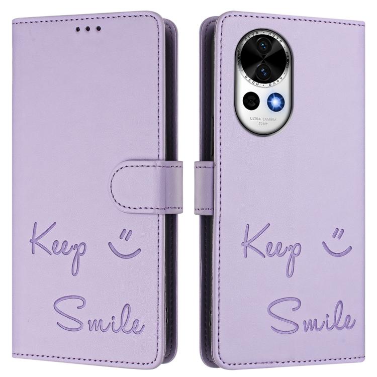 Funda de Cuero Rfid con Relieve Sonriente para Huawei Nova 13/Nova 12 (Morado Claro)
