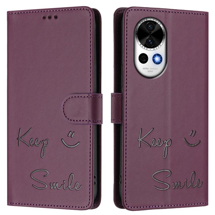 Funda Cuero Rfid Huawei Nova 13/Nova 12 con Relieve Sonriente (Violeta)