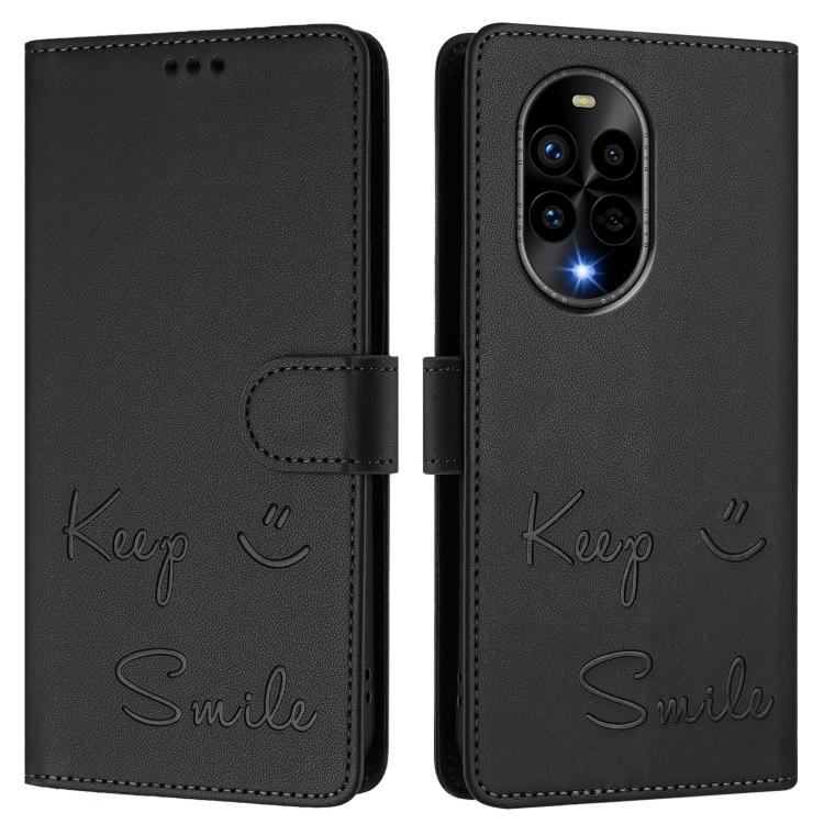 Funda de Cuero Rfid con Relieve Sonriente para Huawei Nova 13 Pro (Negra)