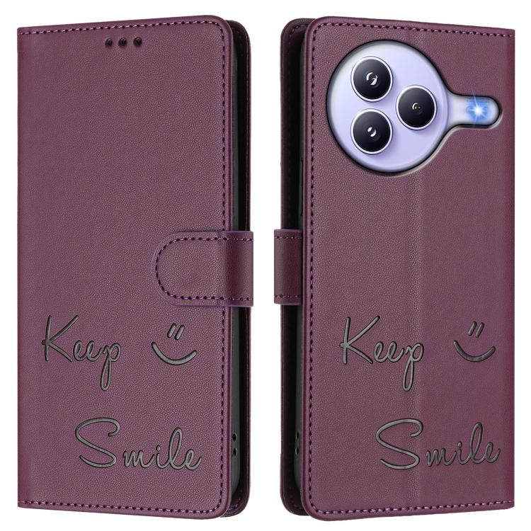 Funda de cuero RFID con relieve sonriente para Xiaomi Civi 5 Pro 5G (violeta)