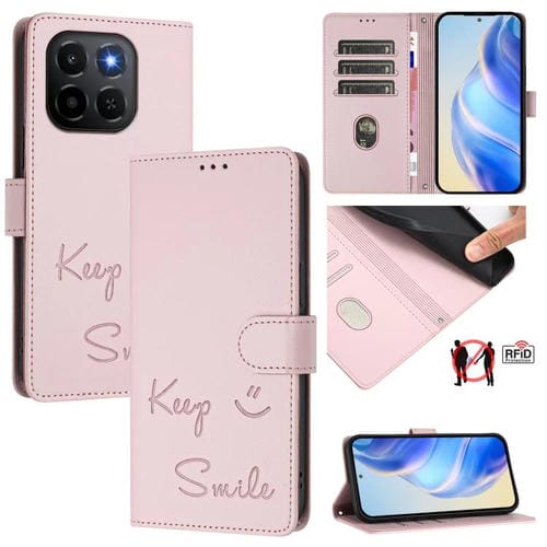 Funda de cuero con relieve RFID para Honor X6c 4G (rosa)