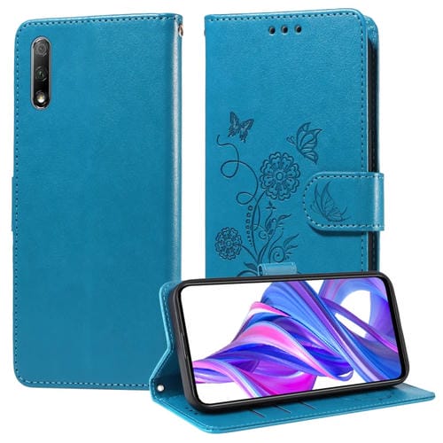 Funda de Cuero para Honor X9 5G/4G/X30 con Diseño de Mariposas y Flores en Relieve (Azul)