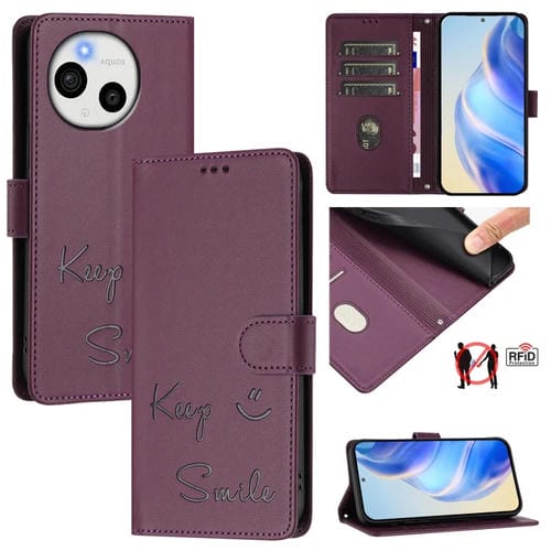 Funda de Cuero Rfid Smile Embossing para Sharp Aquos Sense9 (Violeta)