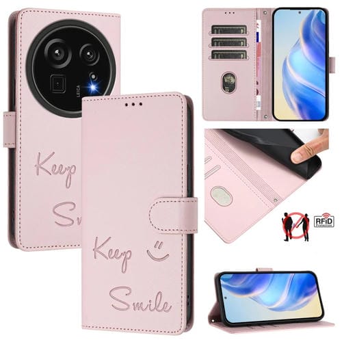 Funda de Cuero Rfid con Relieve Sonriente para Sharp Aquos R9 Pro (Rosa)