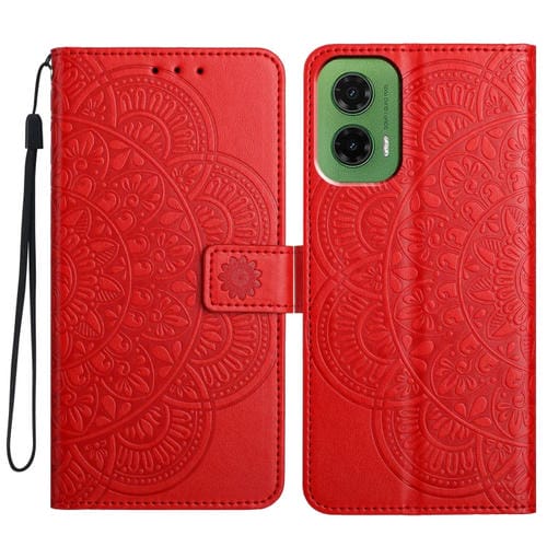 Funda de Cuero con Relieve Floral para Motorola Moto G35 (Roja)