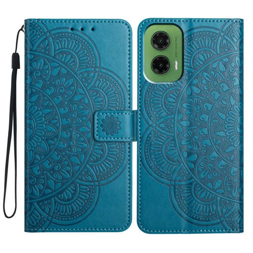 Funda de Cuero con Relieve Floral para Motorola Moto G35 (Azul)