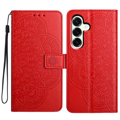 Funda de piel con relieve floral para Samsung Galaxy A17 5G (roja)