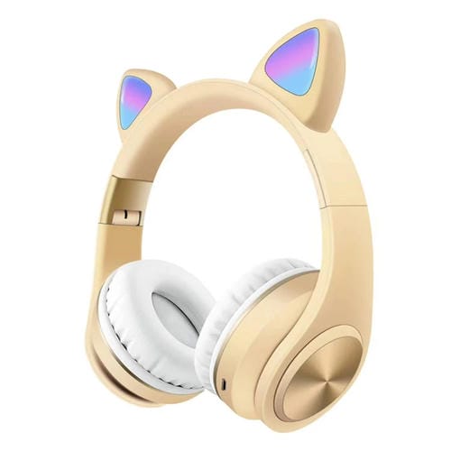 Auriculares inalámbricos Bluetooth orejas de gato para juegos con luz (Dorado)