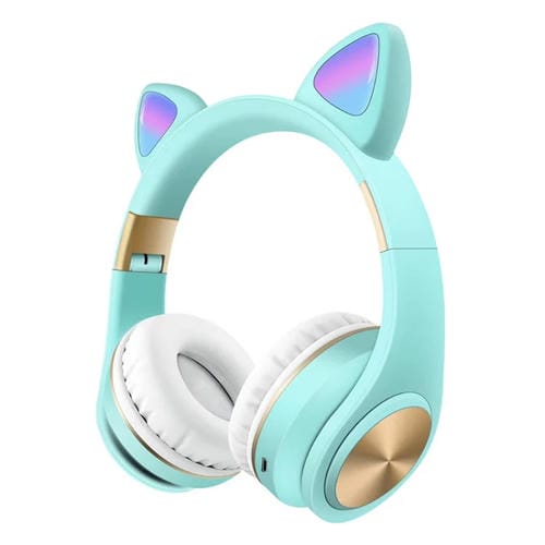 Auriculares inalámbricos Bluetooth con orejas de gato para juegos con luz (Azul)