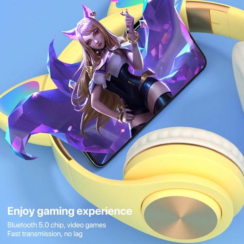 Auriculares inalámbricos Bluetooth orejas de gato para juegos con luz (Rosa)