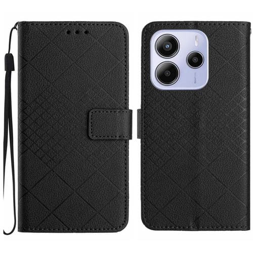 Funda de Cuero con Textura de Cuadrícula Rómbica para Redmi Note 14 4G (163,25mm) (Negro)