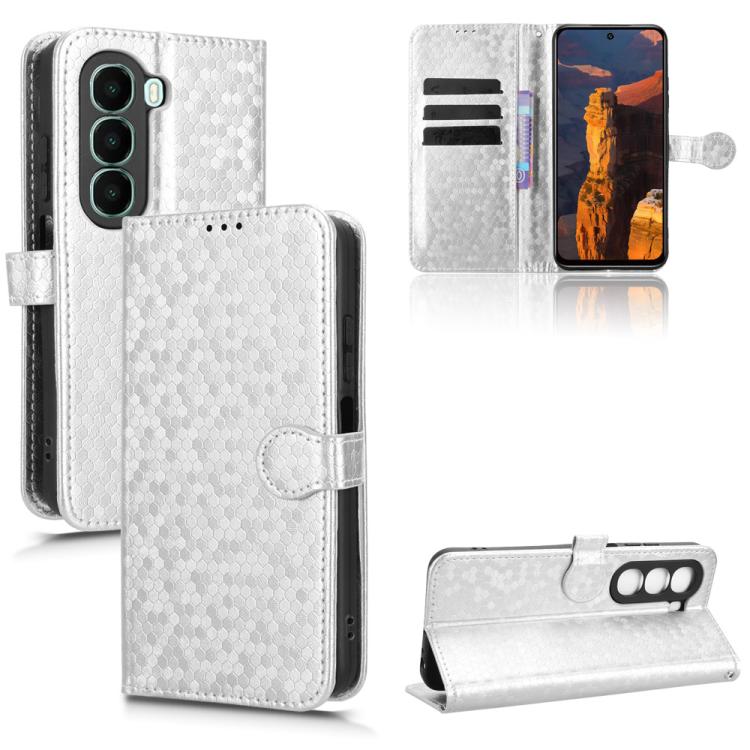 Funda de cuero con textura de puntos de panal para itel A95 5G (plateada)