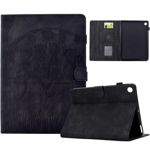 Funda para Tablet Samsung Galaxy Tab A9 Piel Relieve Gatos (Negra)