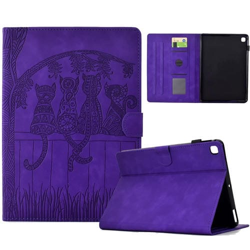 Funda Inteligente Cuero Samsung Galaxy Tab S6 Lite P610 Relieve Gatos (Morado)