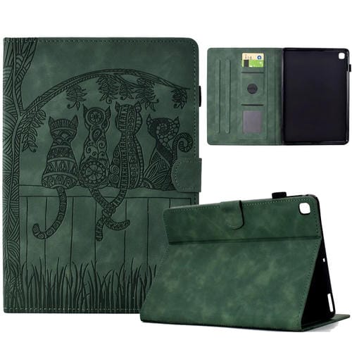 Funda para Tablet Samsung Galaxy Tab A7 2020 T500 Cuero Relieve Gatos (Verde)
