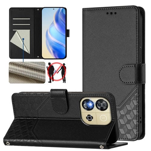 Funda de Cuero Rfid con Relieve en Panal para Oukitel C57S (Negra)