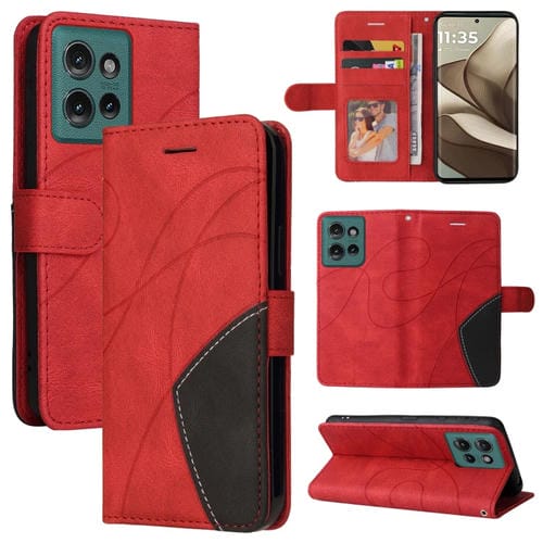 Funda de Cuero con Tapa y Dos Colores para Motorola Edge 50 5G (Rojo)