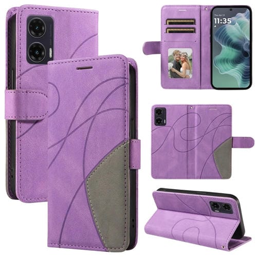 Funda de Cuero con Tapa para Motorola Moto G35 (Morado) Dos Colores
