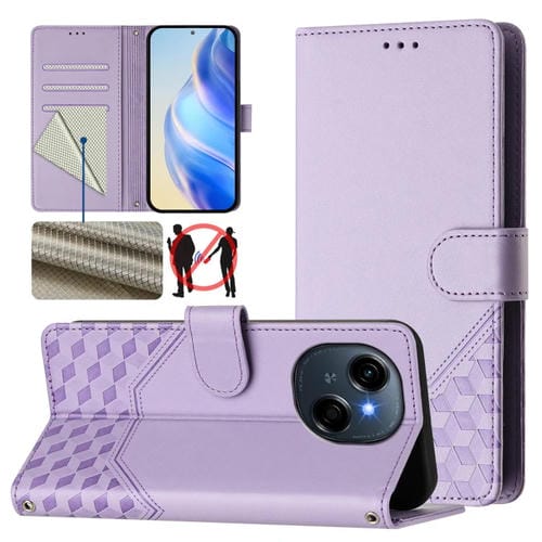 Funda de Cuero Rfid con Relieve en Panal para Tecno Spark Go 1/Spark Go 2025 (Morado Claro)