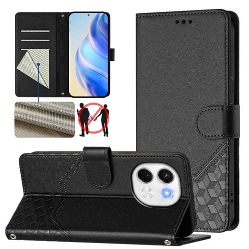 Funda de Cuero Rfid con Relieve en Panal para Tecno Spark 30 5G (Negra)
