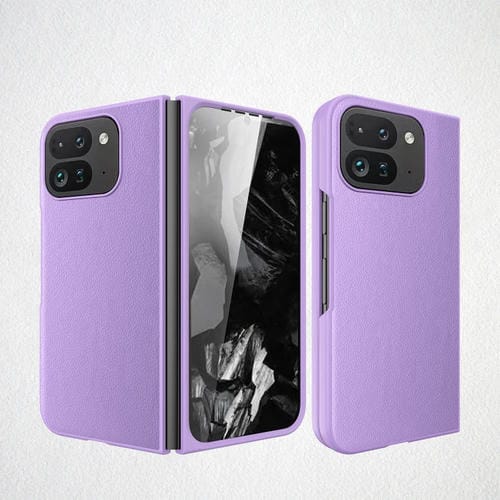 Funda de Cuero con Textura de Lichi para Google Pixel 9 Pro Fold a Prueba de Golpes (Morado)