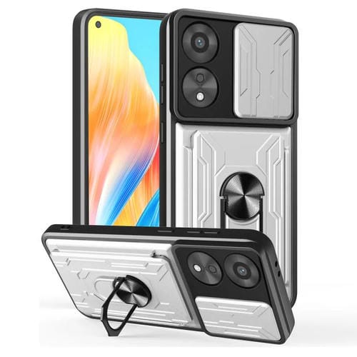 Funda Deslizante de TPU y PC con Ranura para Tarjetas para Oppo A78 4G (Blanco)