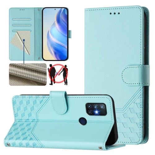 Funda de Cuero Rfid con Relieve de Panal para OnePlus Nord N10 5G (Verde Menta)