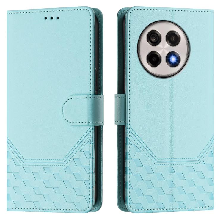Funda de Cuero Rfid con Relieve de Panal para OnePlus 13R Ace 5 Pro 5G (Verde Menta)