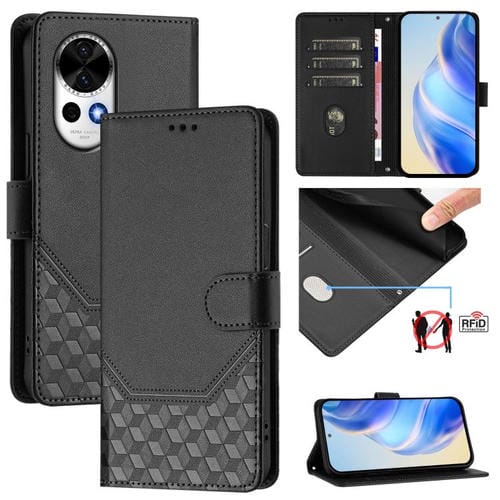 Funda de Cuero Rfid con Relieve en Panal para Huawei Nova 13/Nova 12 (Negra)
