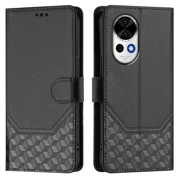 Funda de Cuero Rfid con Relieve en Panal para Huawei Nova 13/Nova 12 (Negra)
