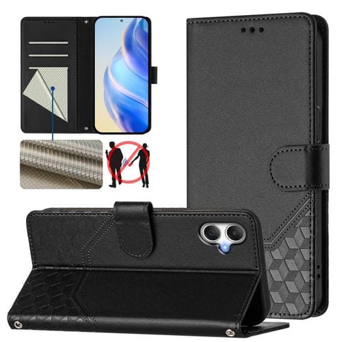 Funda de cuero con relieve de panal RFID para Samsung Galaxy A07 4G (negra)