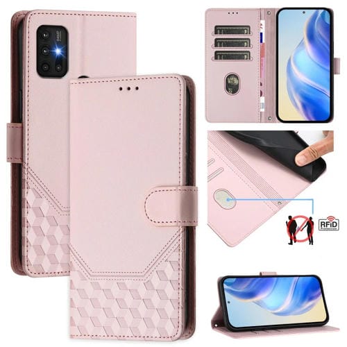 Funda de Cuero Rfid con Relieve en Panal para Motorola Moto G30/G20/G10 (Rosa)