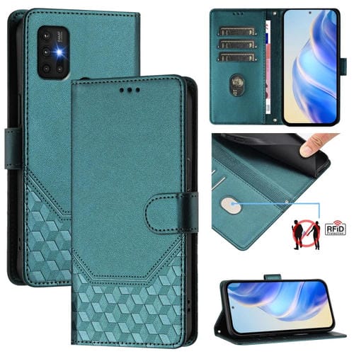 Funda de Cuero RFID con Relieve en Panal para Motorola Moto G30/G20/G10 (Verde Pavo Real)