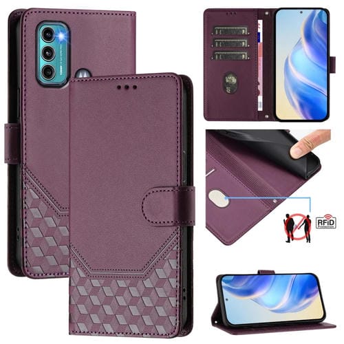Funda de Cuero Rfid con Relieve en Panal para Motorola Moto G60/G40 Fusion (Violeta)