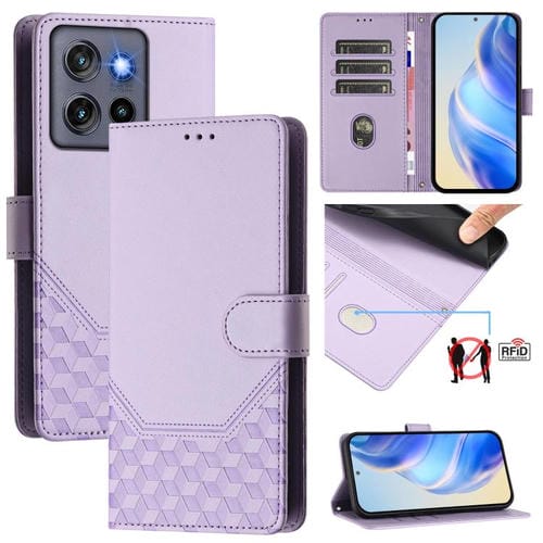 Funda de Cuero Rfid con Relieve en Panal para Motorola Moto G Stylus 5G (2025) (Morado Claro)