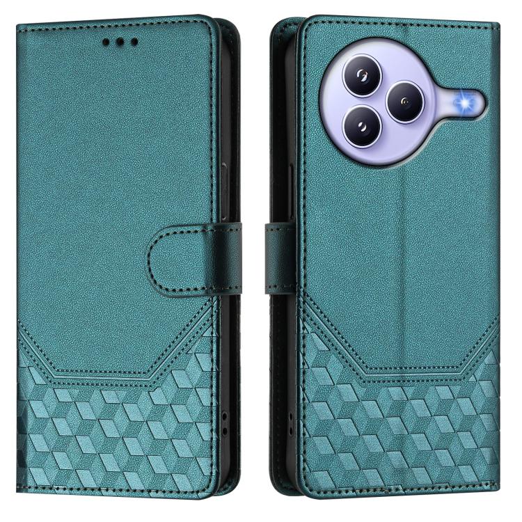Funda de cuero con relieve de panal RFID para Xiaomi Civi 5 Pro 5G (verde pavo real)