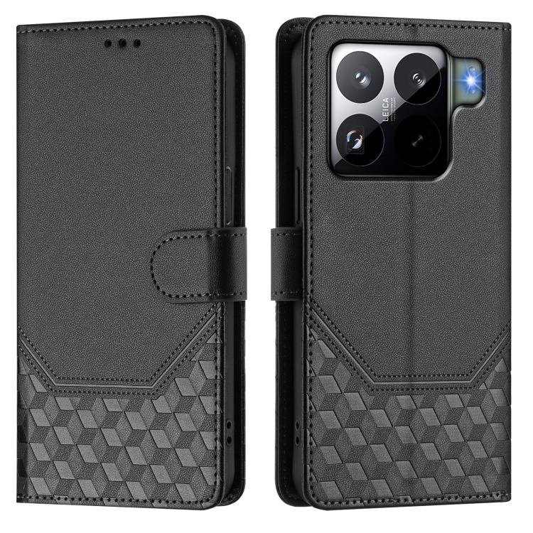 Funda de cuero con relieve de panal RFID para Xiaomi 15S Pro 5G (negra)