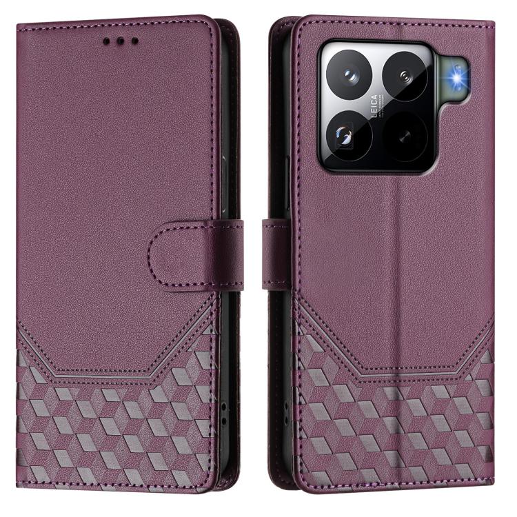 Funda de cuero RFID con relieve de panal para Xiaomi 15S Pro 5G (violeta)