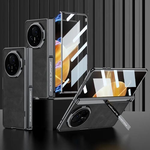 Funda de Cuero para Honor Magic V3 Gkk a Prueba de Golpes con Bisagras Magnéticas (Negro Mate)