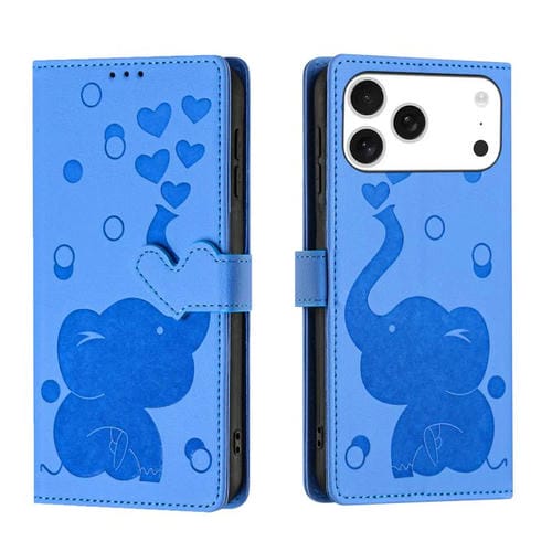 Funda de piel con relieve de elefante para iPhone 17 Pro Max (azul)