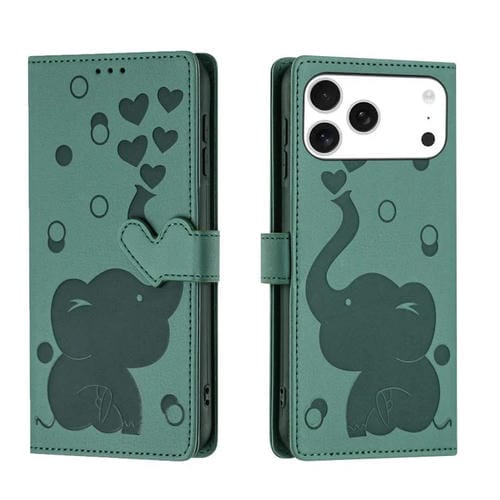 Funda de piel con relieve de elefante para iPhone 17 Pro (verde)